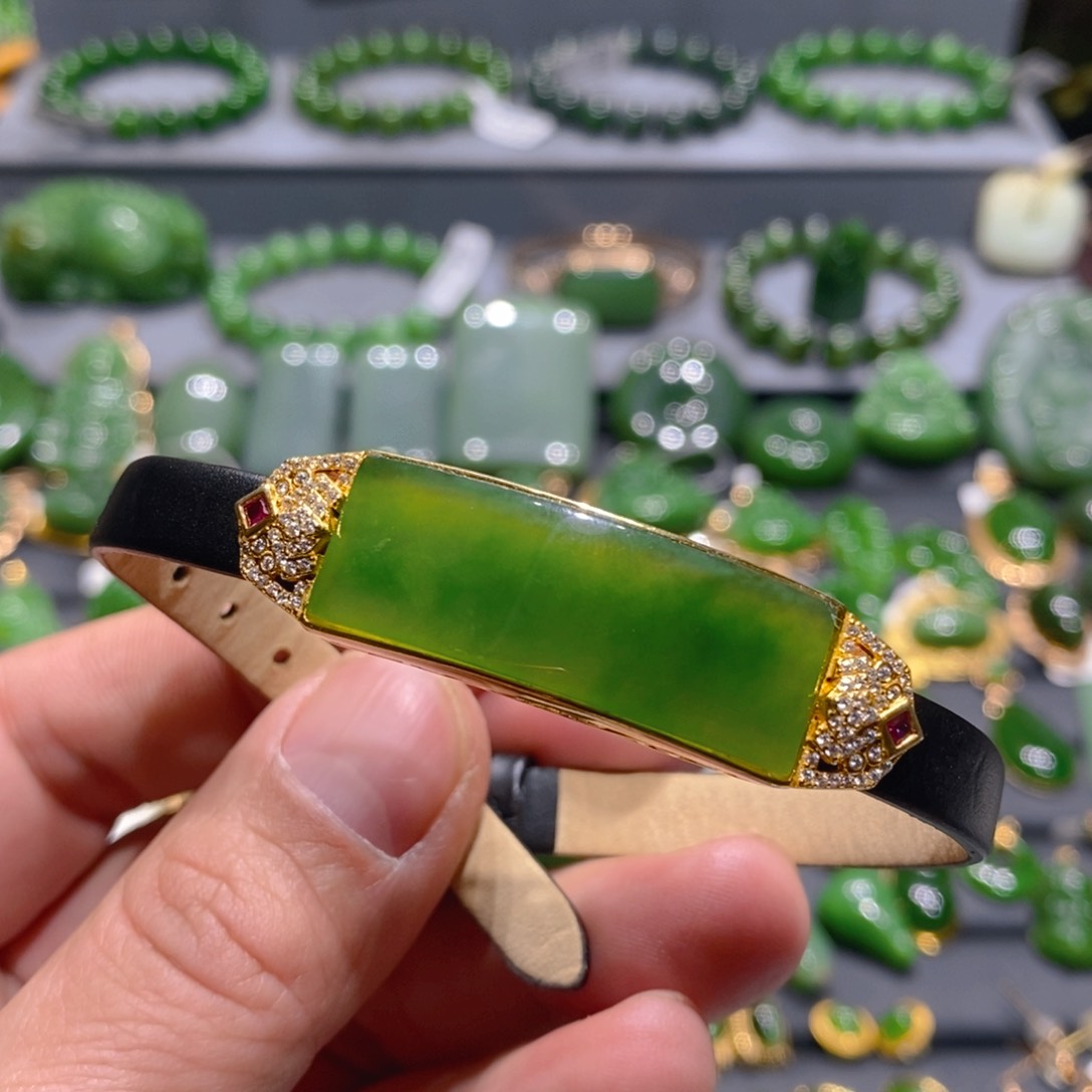 银S925镶嵌手链和田玉（碧玉）木*