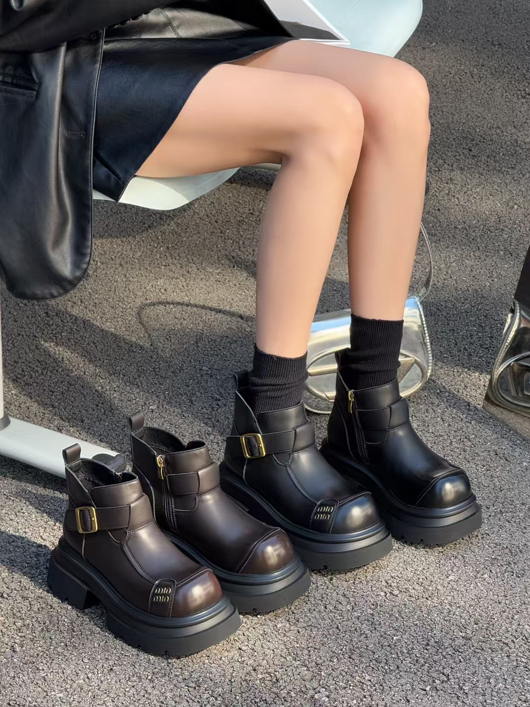 厚底增高马丁靴女丑萌大头短靴松糕底小个子显高