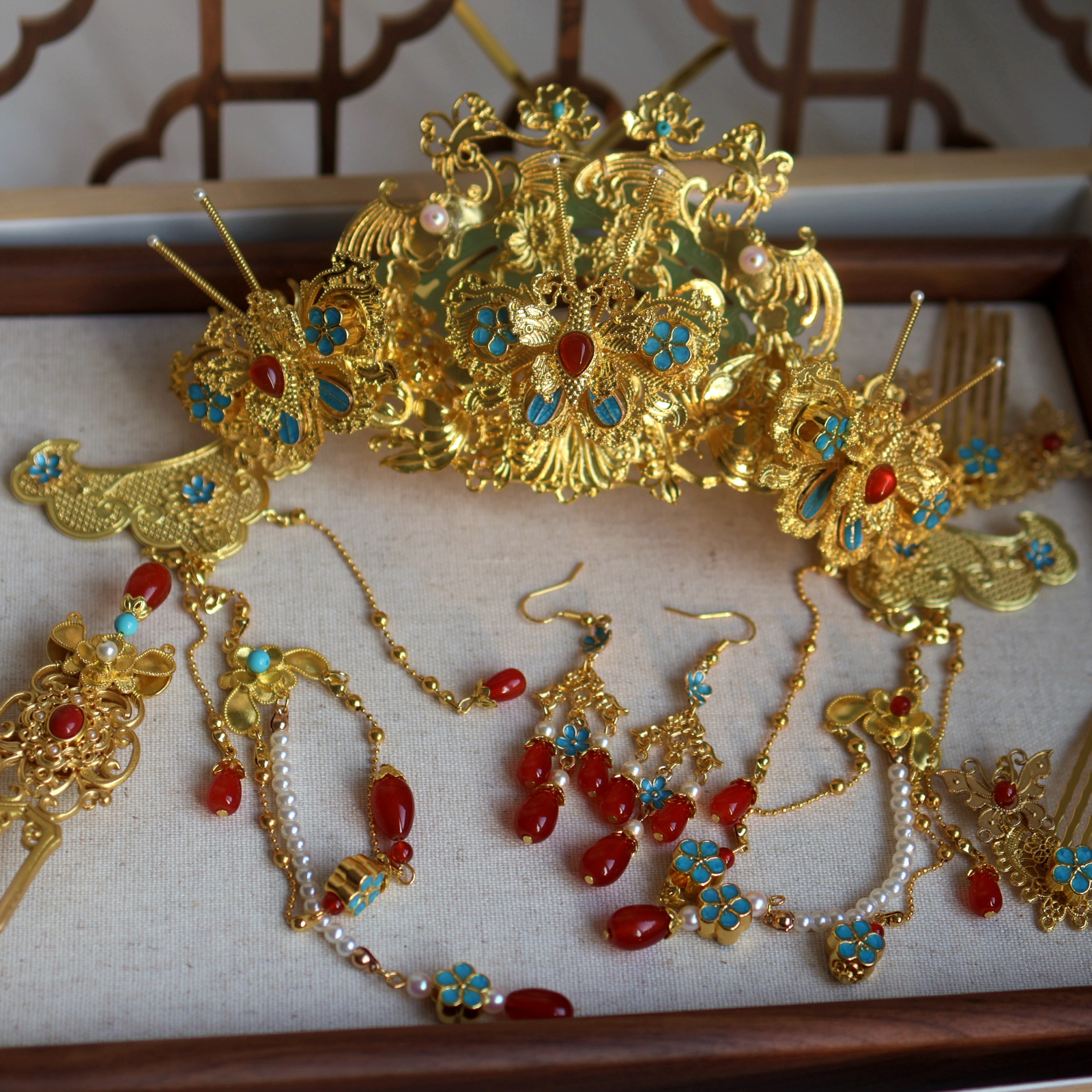 原创 玉华 明制重工发冠流苏发钗古风头饰汉服配饰百搭套装链接