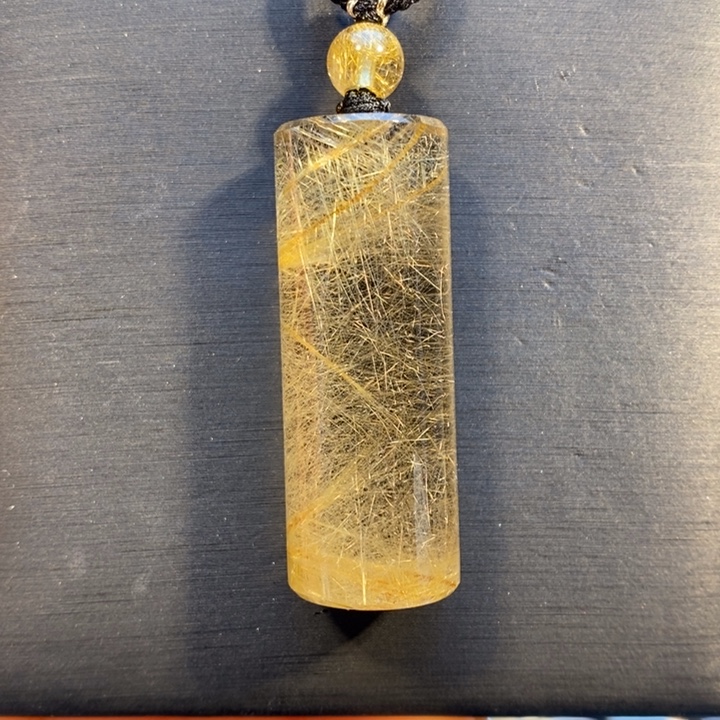 颈饰未镶嵌发晶金发晶圆柱吊坠