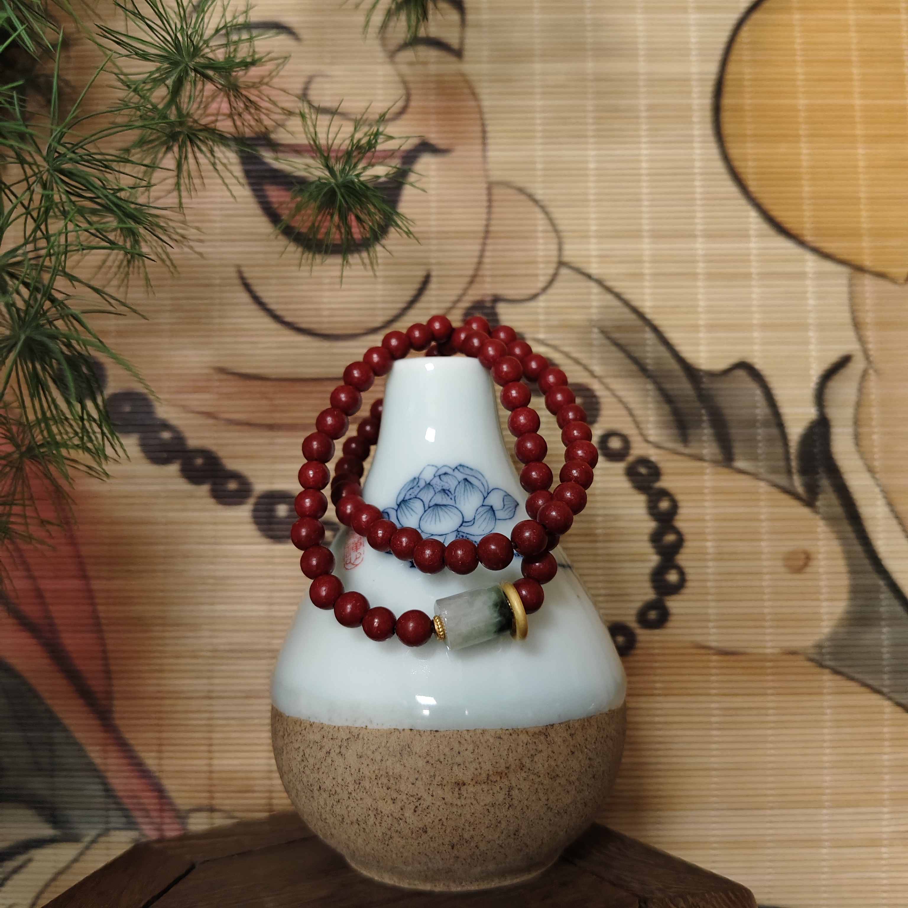 拾遗匠【花蕊夫人·解郁双圈配饰翠】非遗古法天然红玫瑰合香手串