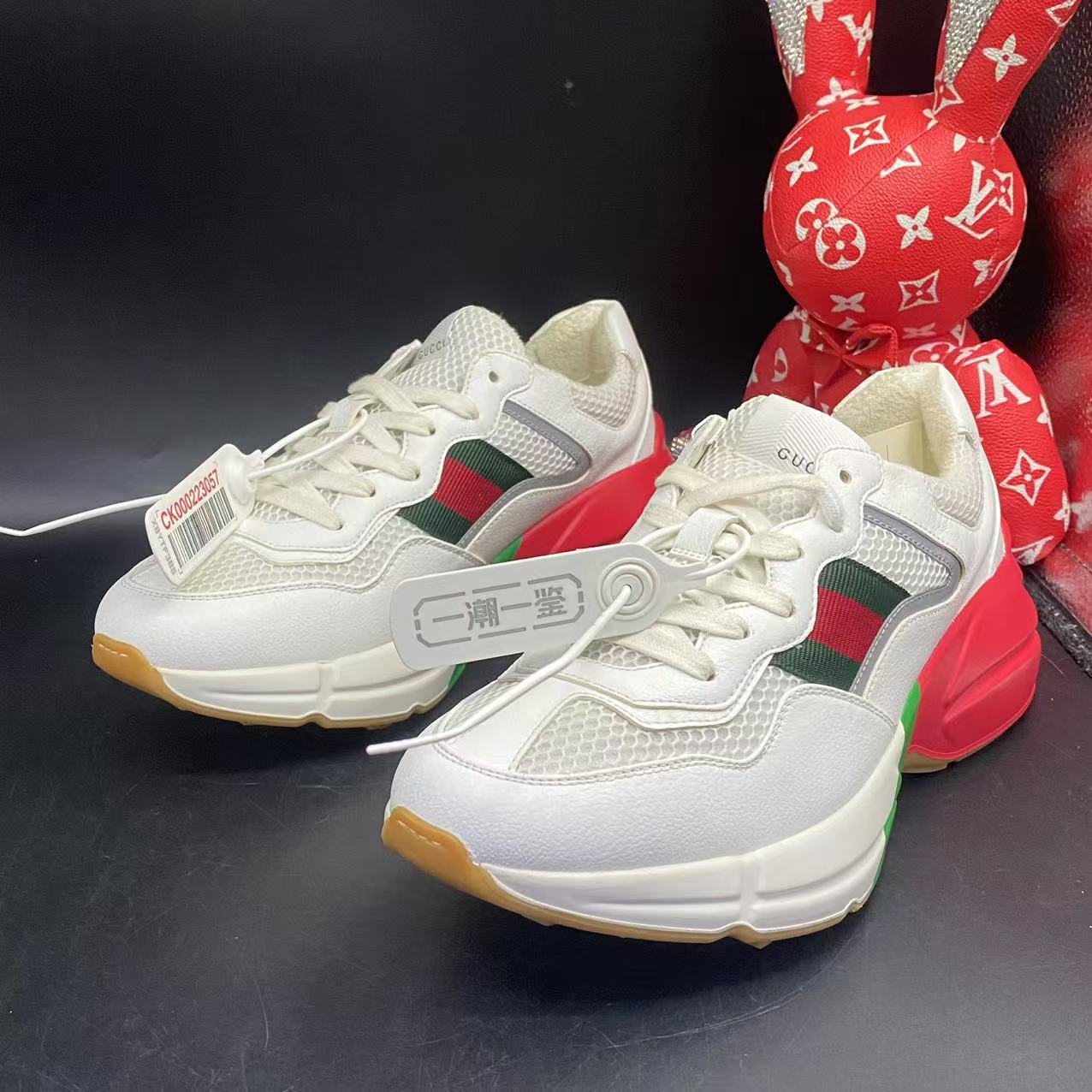 99新 GUCCI/古驰 准新白色网面三色拼接厚底老爹鞋39欧码ddm