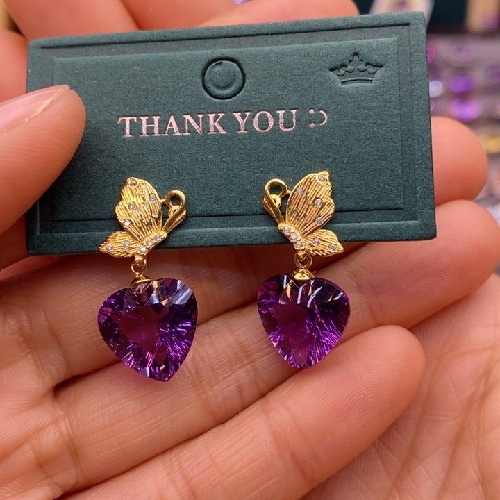 水晶耳饰银S925镶嵌天然水晶耳饰