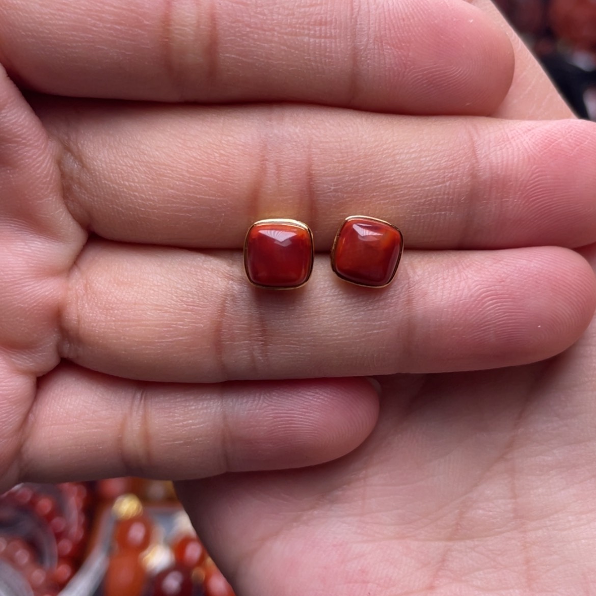 【闪购商品】银S925镶嵌方糖耳钉双十二福利南红玛瑙