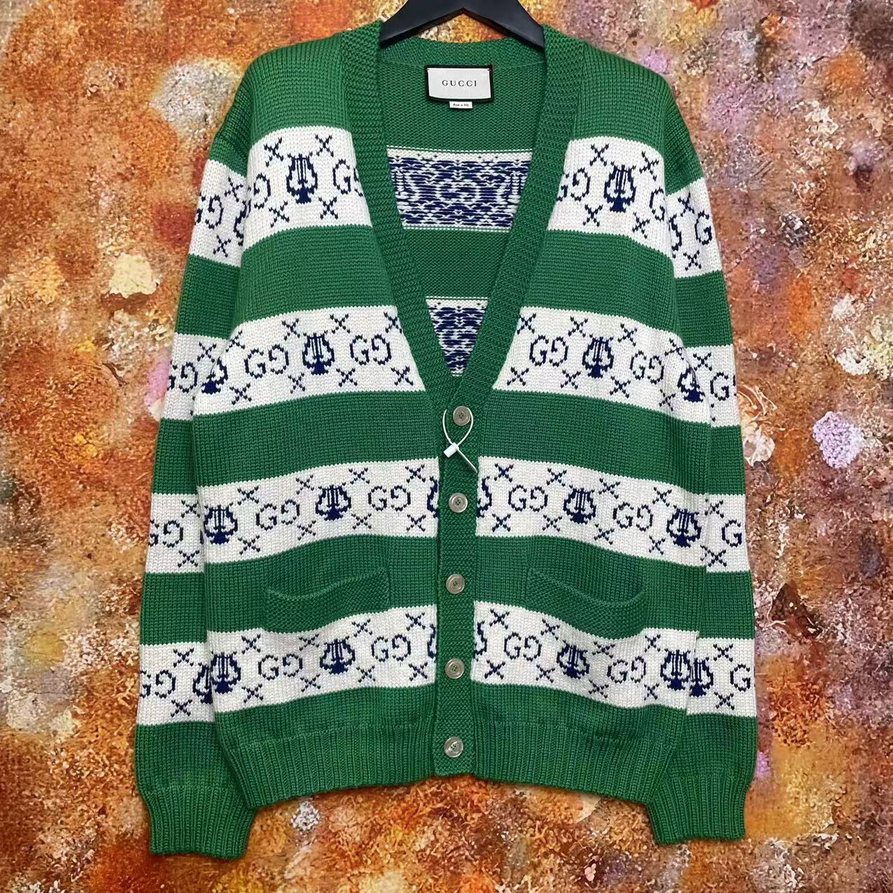 95新 GUCCI/古驰 【毛毛专属】绿色条纹开衫外套/dd21