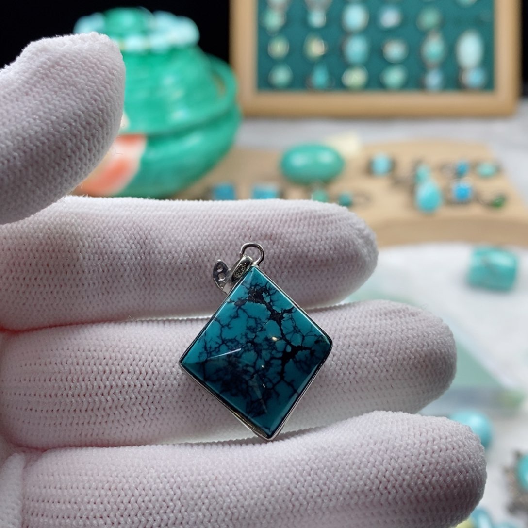 绿松石颈饰银S925镶嵌