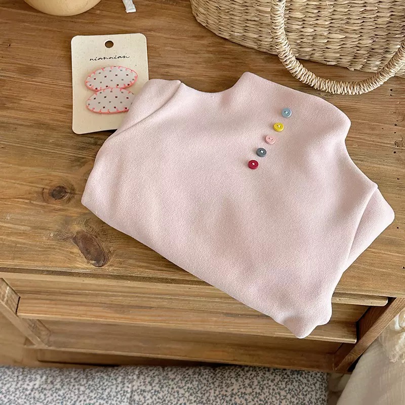 058L5589暖绒！童装女童彭丽绒双面磨毛打底衫冬季插肩袖半高领