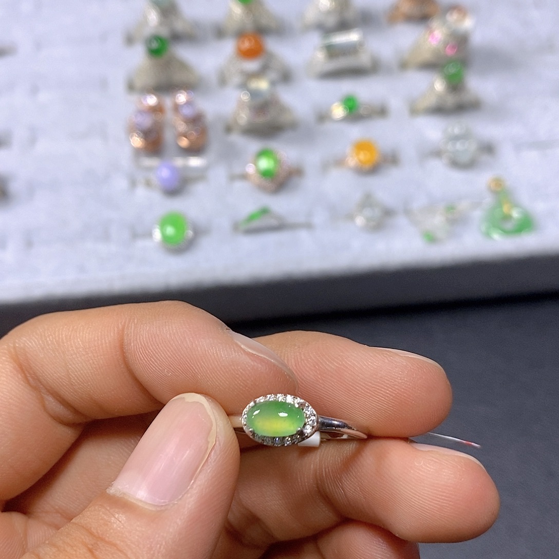 翡翠戒指银S925镶嵌1号