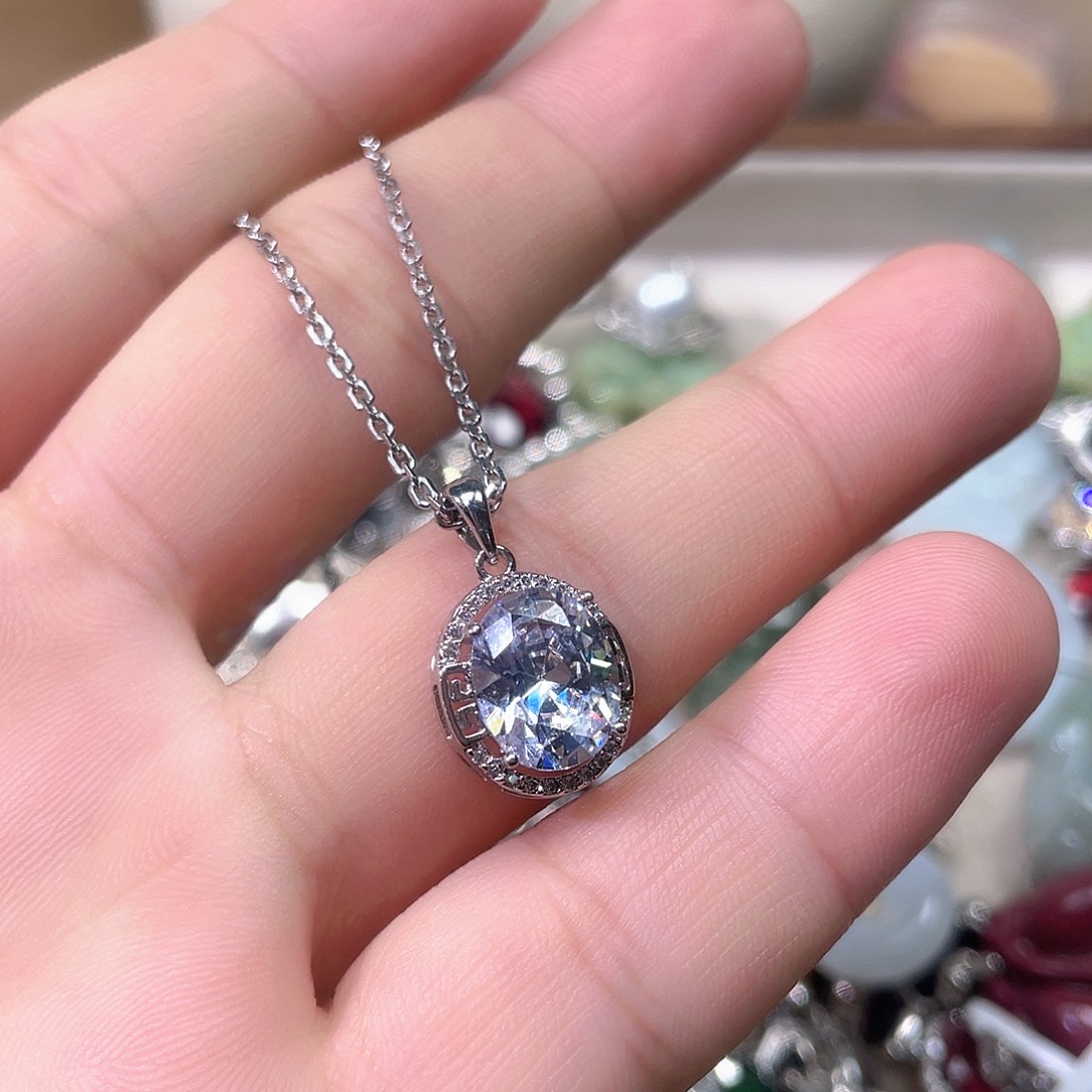 格***塞吊坠925银锆石蛋面➕50厘米