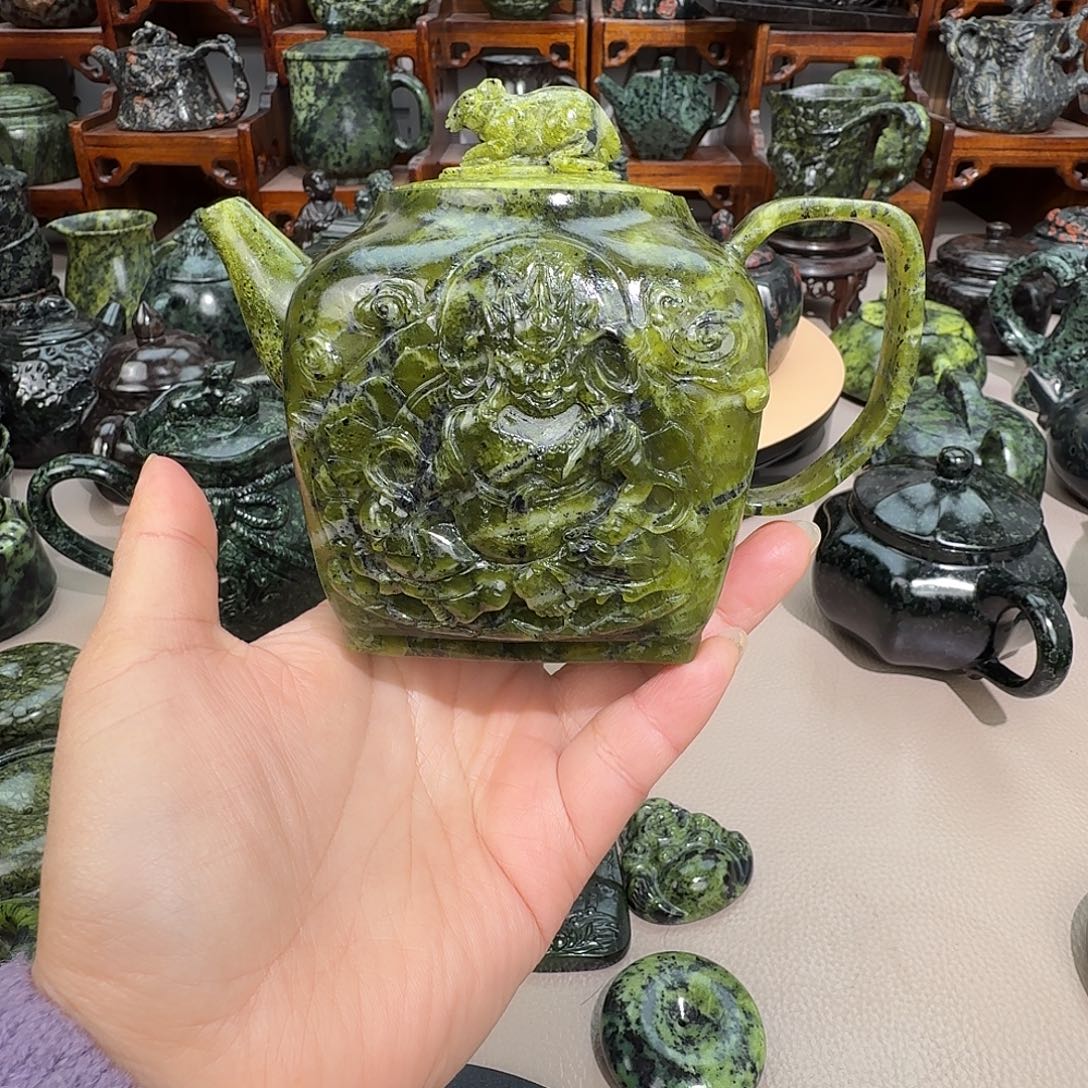上***哥蛇纹石玉未镶嵌藏玉药王石精美茶壶