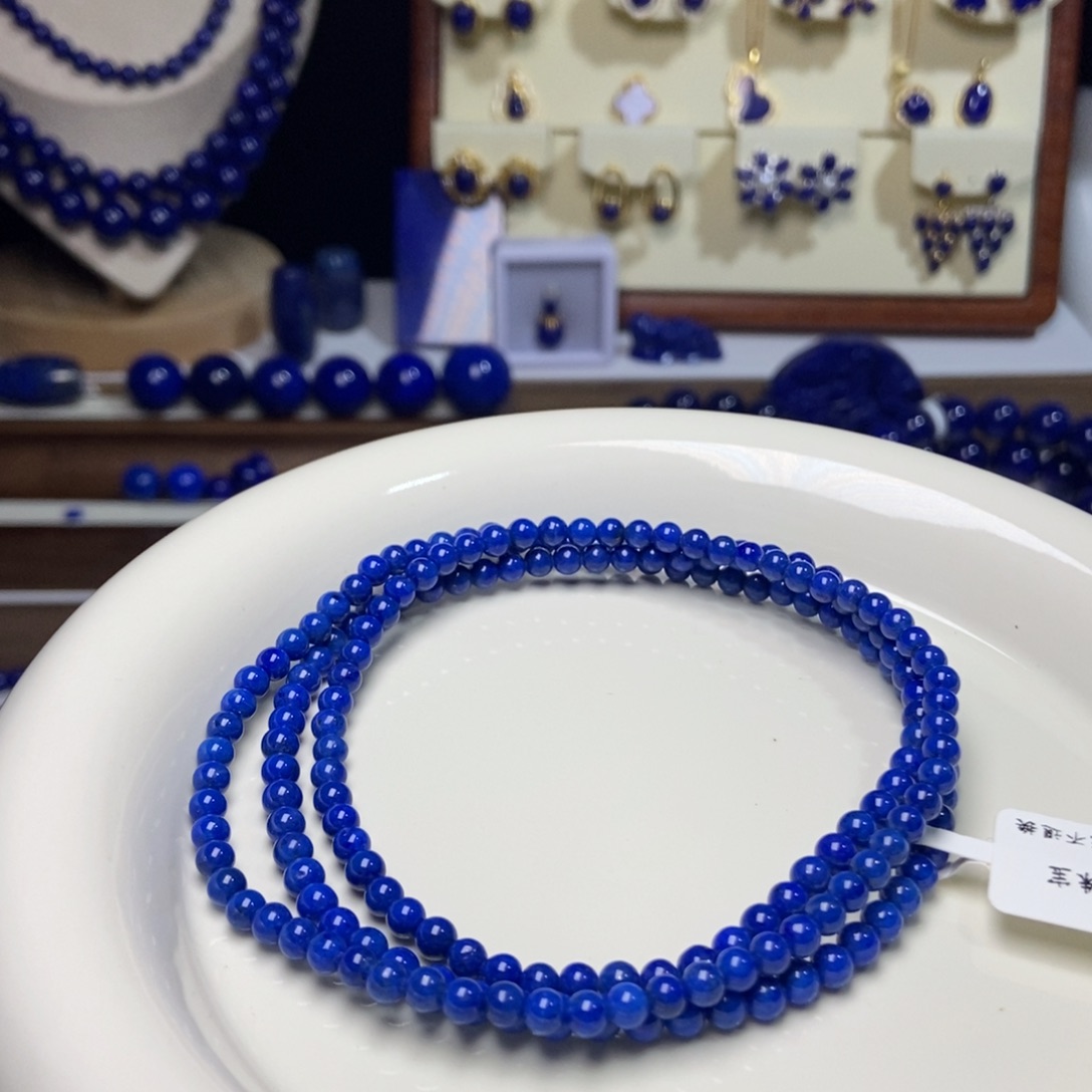 青金石未镶嵌老矿 小米珠长链4mm