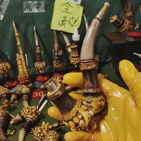 用***c贵州特色竹根烟斗工艺品手把件