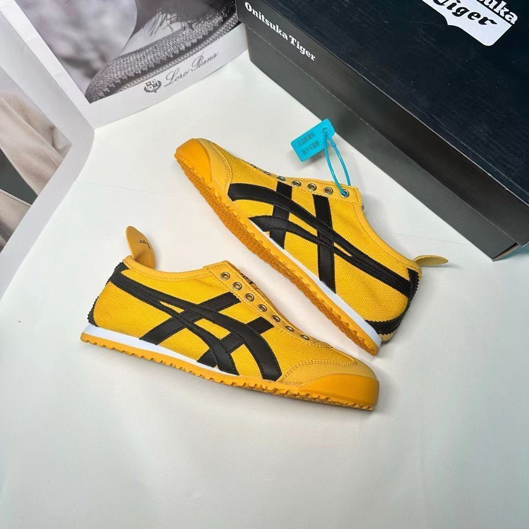 鬼冢虎鞋李小龙皮面板鞋男款低帮复古运动鞋女休闲黄黑
