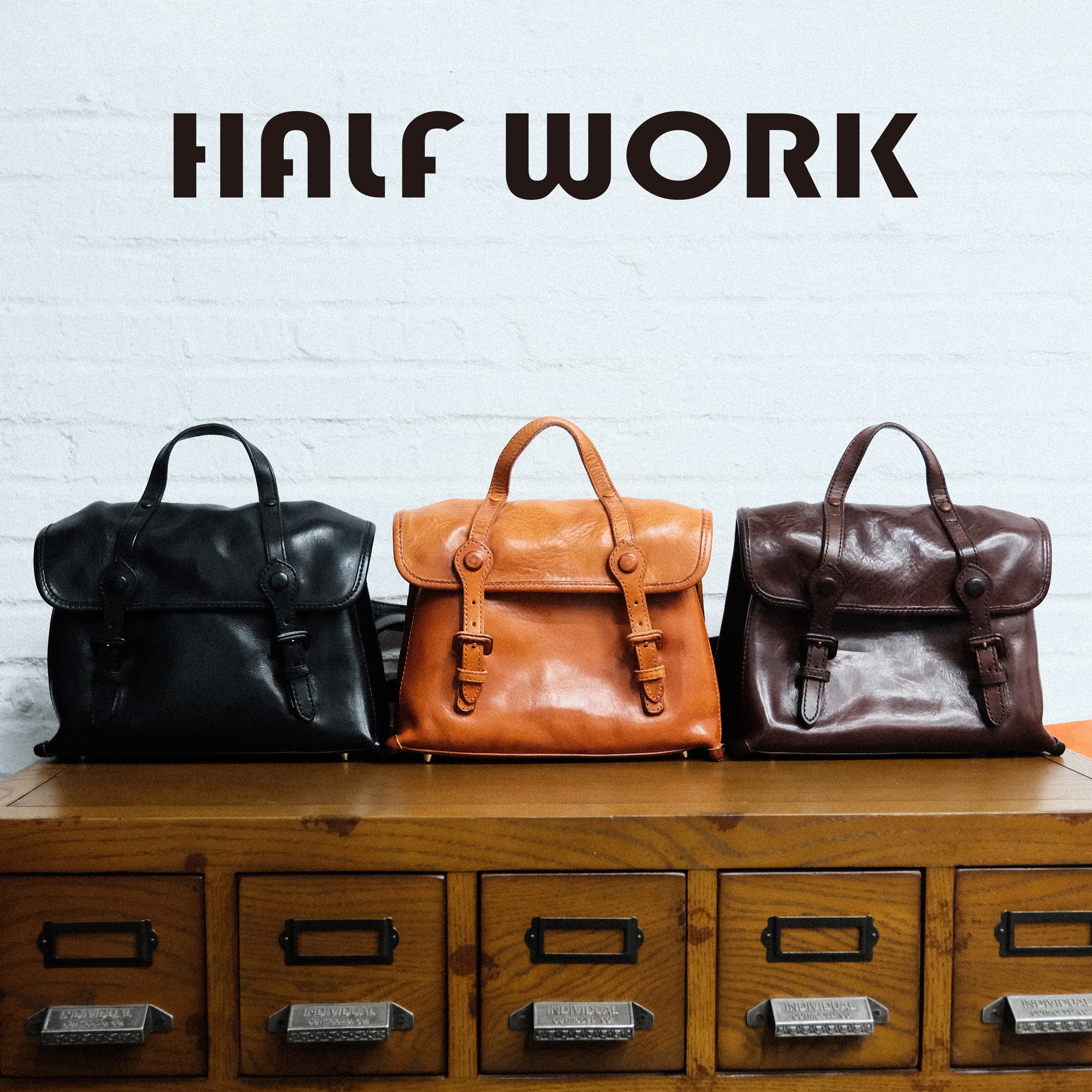 HALF WORK/伴工 牛皮重洗水复古剑桥单肩斜跨双肩KB-2961