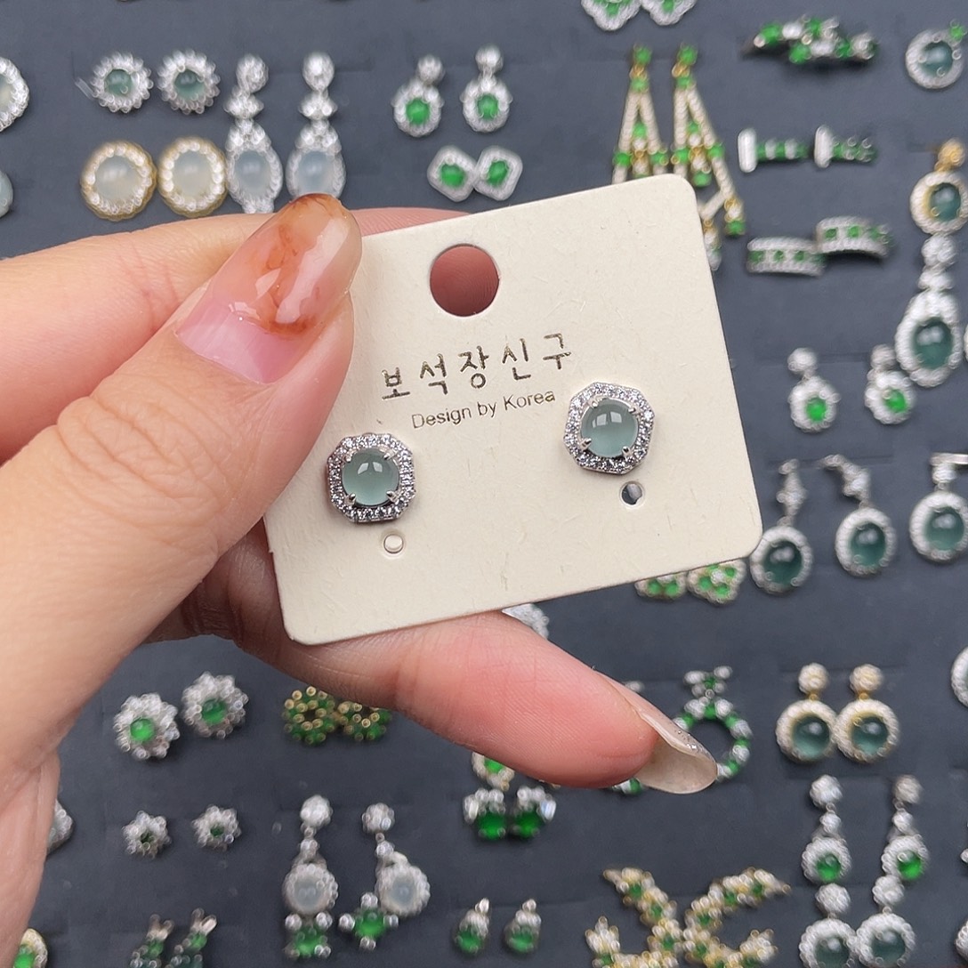 翡翠银S925镶嵌耳饰0000