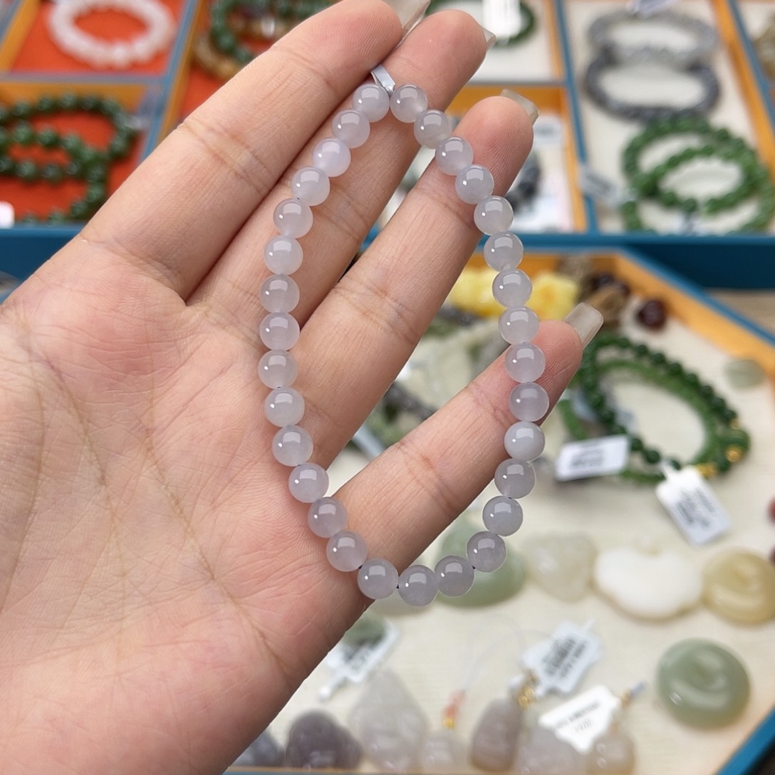 和田玉未镶嵌手链w10冰烟紫6mm