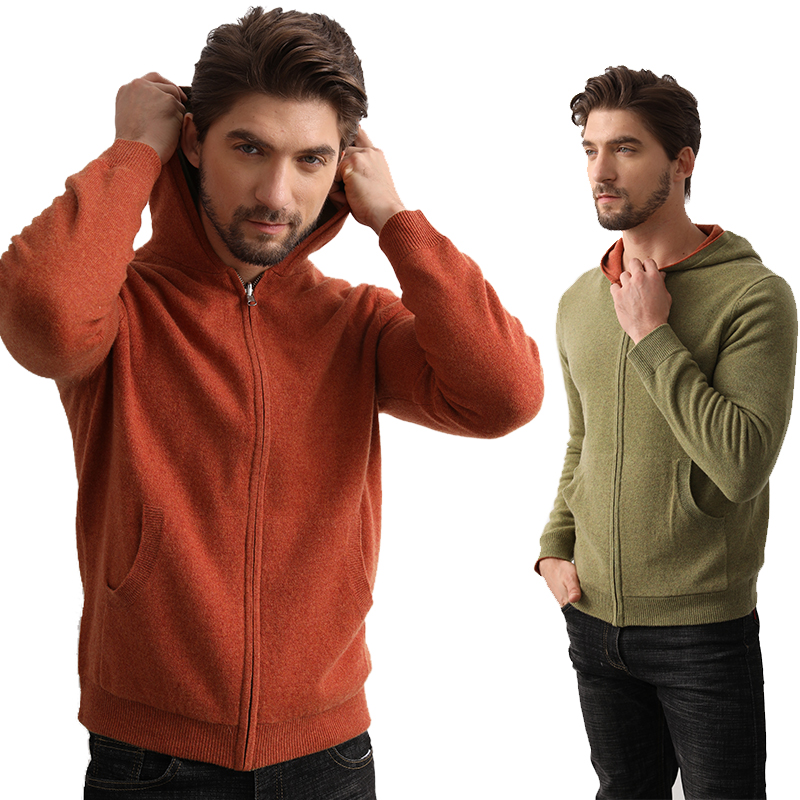 di kangra/德凯佳山羊绒衫男款外套加厚毛衣双面两穿连帽卫衣