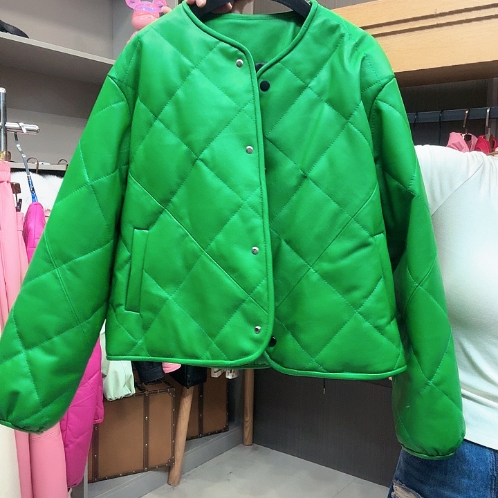 女装真皮绿色皮衣