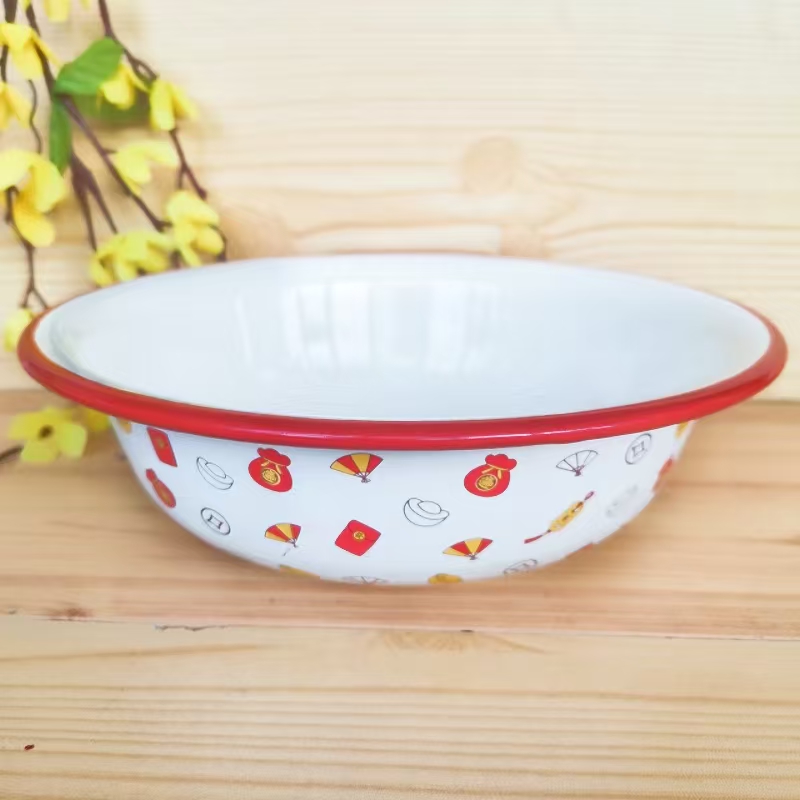 22CM搪瓷盆加厚汤盆家用洗菜盆蒸饭盆水果盆菜盆 水煮鱼盆 可加热