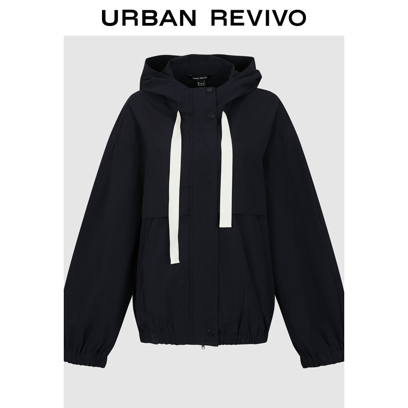 UR2025秋季新款女装休闲连帽撞色抽绳拉链棉质外套UWH150094