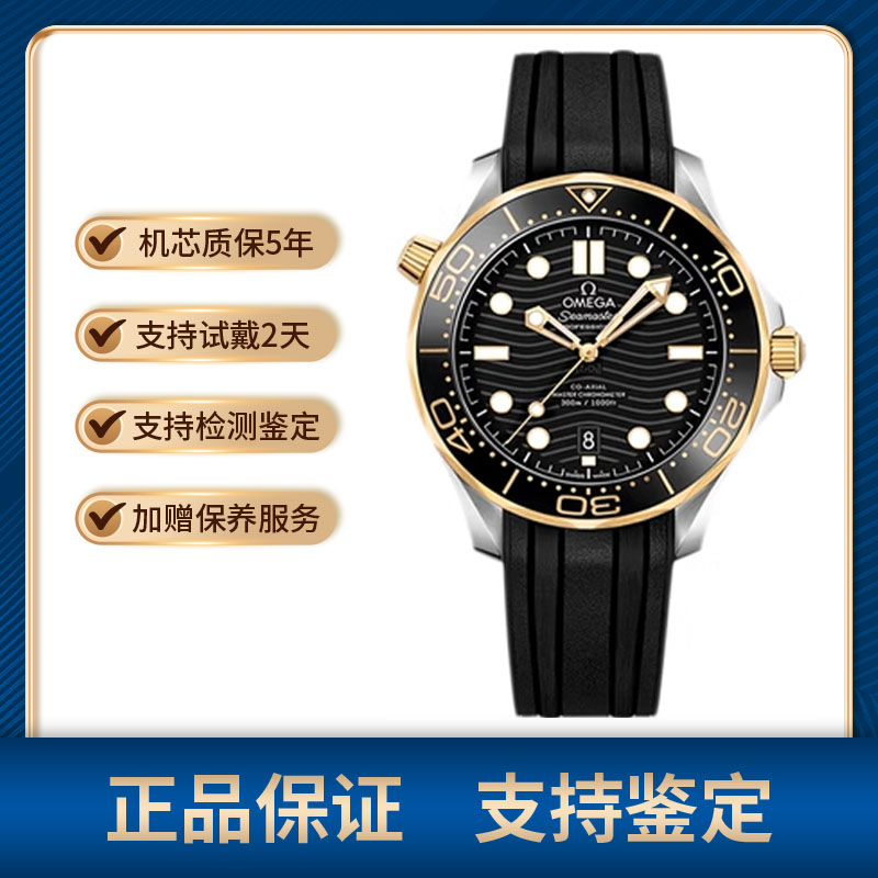 99新 Omega/欧米茄 海马黑胶间金/自动机械/42MM/公价67500