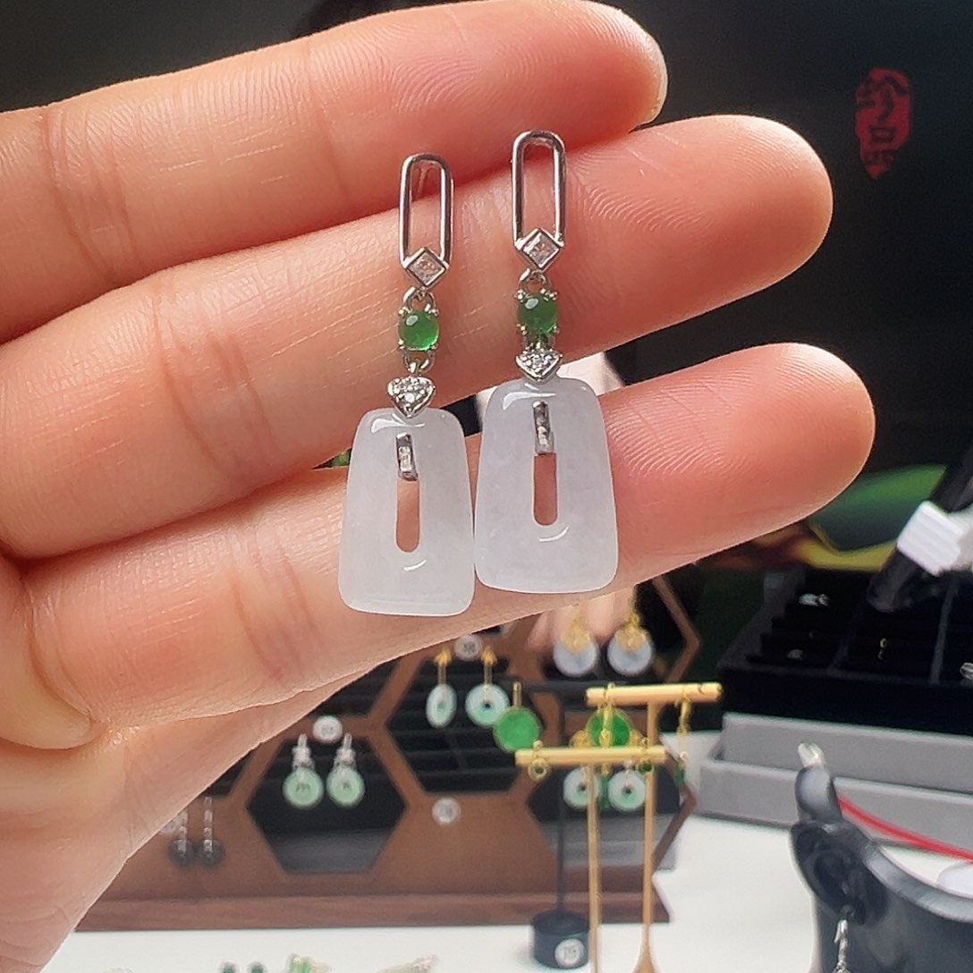 银S925镶嵌翡翠耳饰