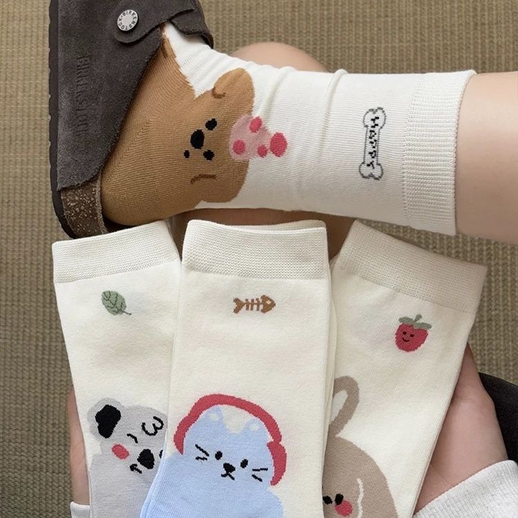 少女可爱腊肠小狗袜子女中筒袜春秋新款日系卡通个性堆堆长袜