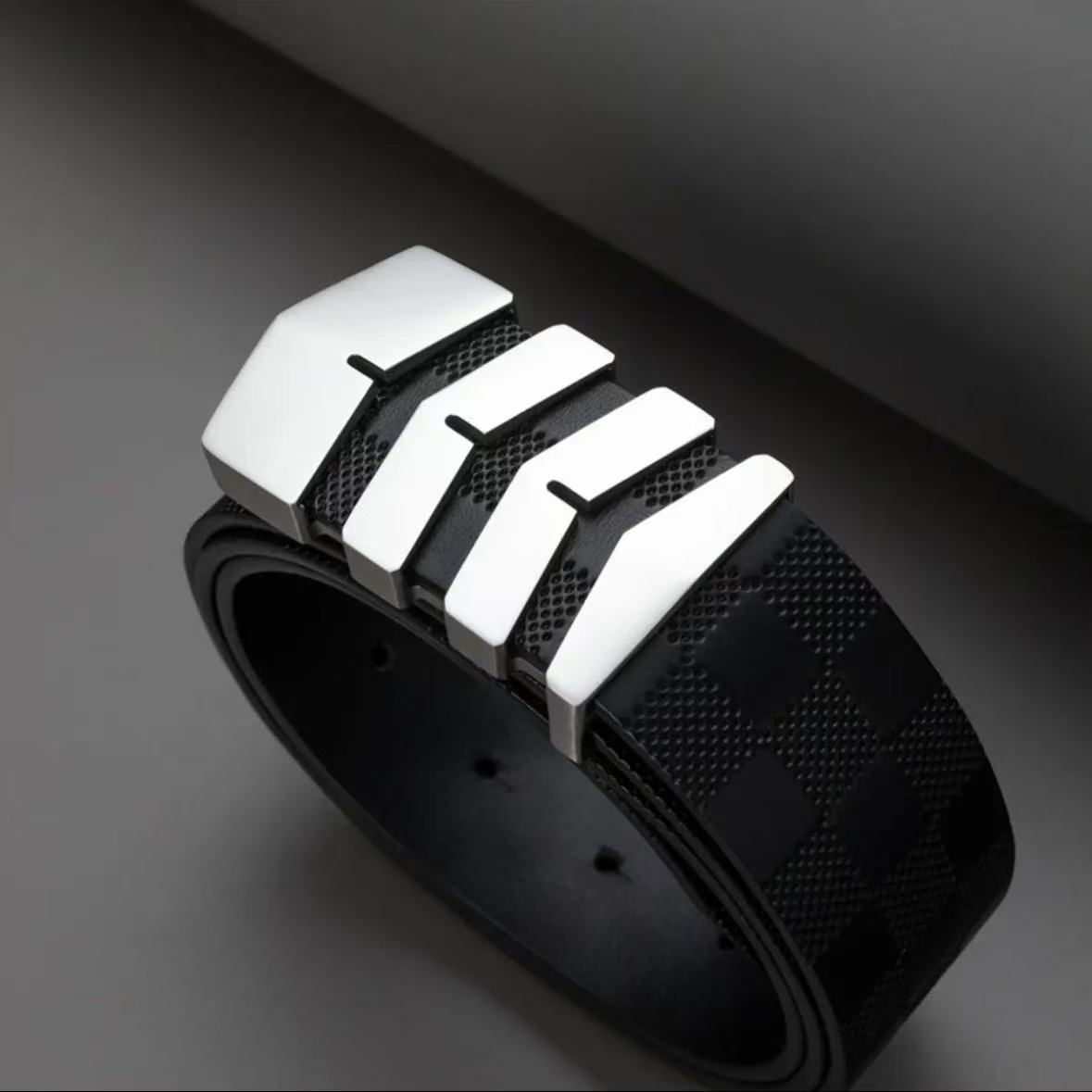 银色扣头男士真皮植鞣头层牛皮百搭打孔扣头休闲风潮流商务高档