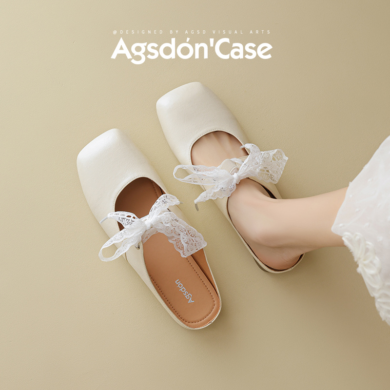 452172半拖鞋女款2025夏季外穿法式凉鞋蝴蝶结绝美配裙子单鞋xx