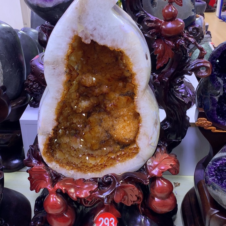 织绣全抛黄水晶葫芦摆件