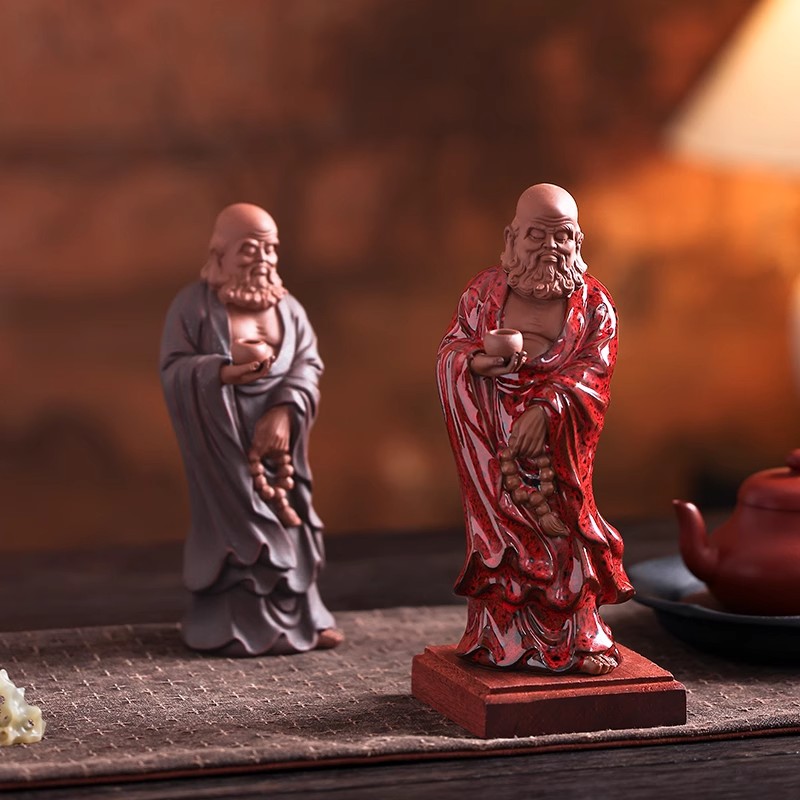 中式禅意紫砂达摩祖师爷坐像创意摆件家居客厅茶室茶宠陶瓷装饰品