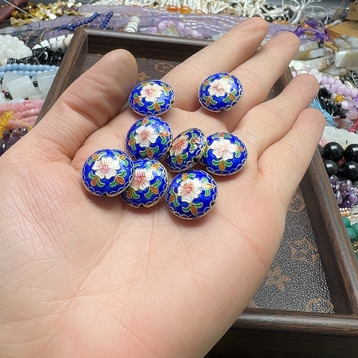 玛瑙/玉髓未镶嵌珠宝半成品三个18mm景泰蓝