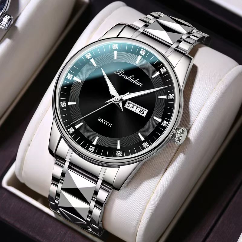 新款时尚轻奢蝶飞黑盘系列双日历防水夜光男士手表9122G专属