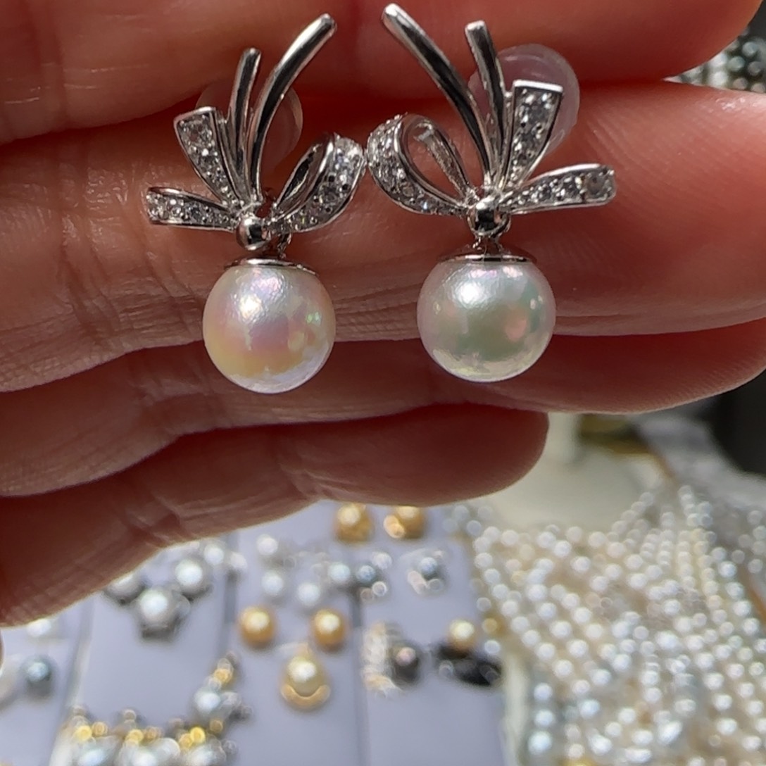 海水珍珠耳饰银S925镶嵌