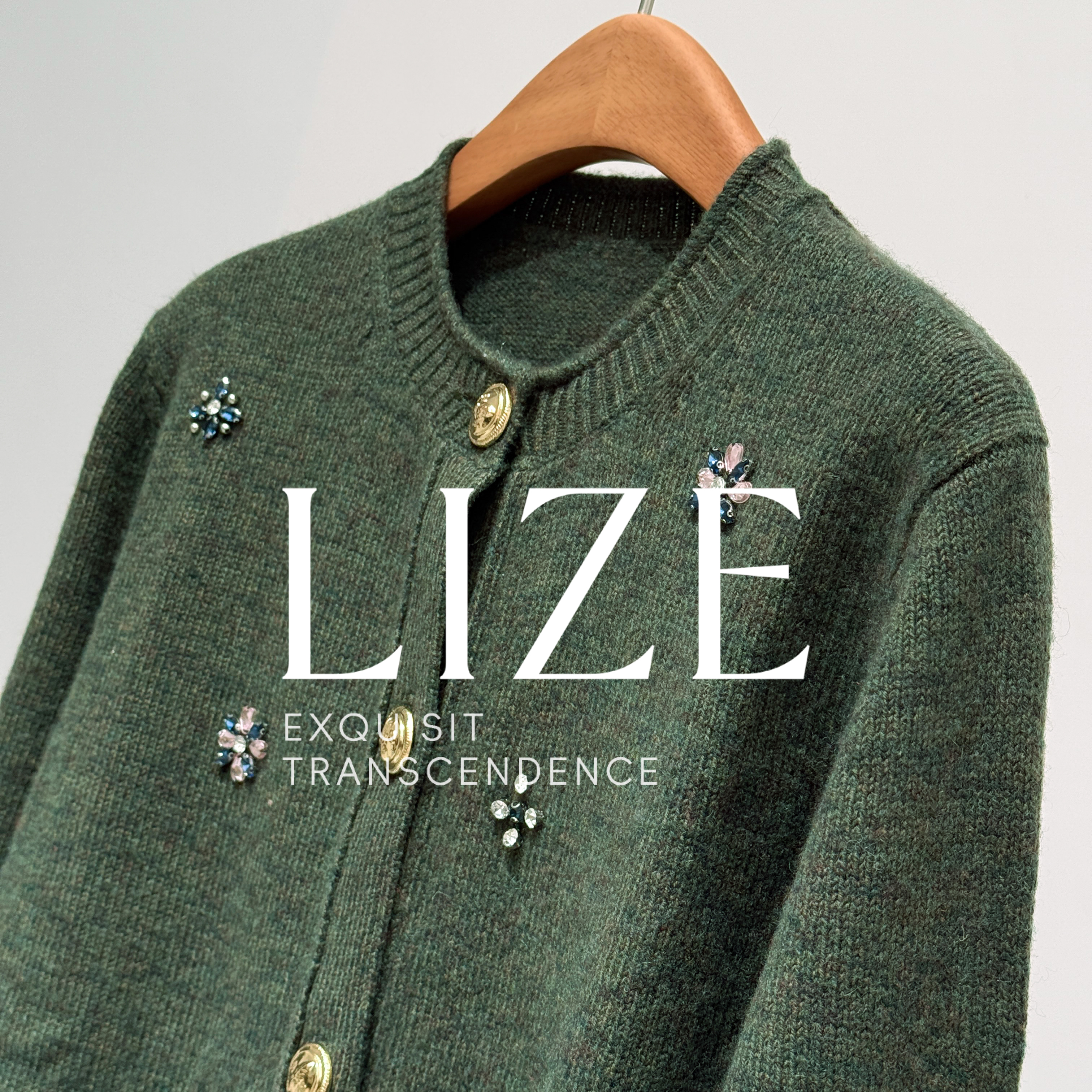 LIZE「L0791」山羊绒绵羊毛.手工钉钻.毛衣外套