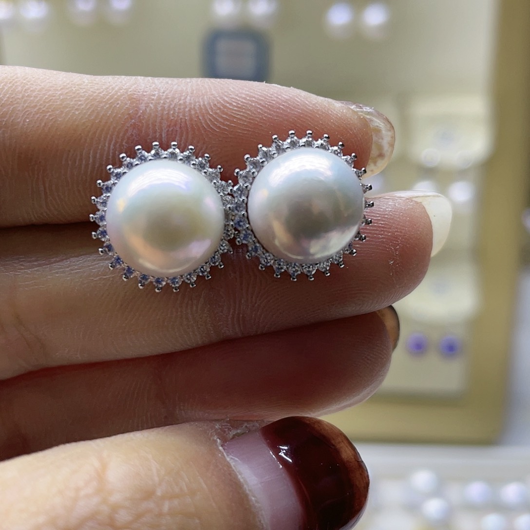 淡水珍珠耳饰银S925镶嵌