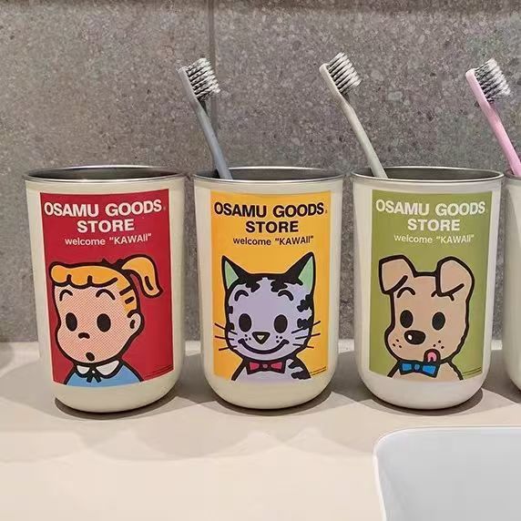 可爱情侣漱口杯轻奢高端不锈钢家用牙刷杯学生旅行便携带洗漱水杯