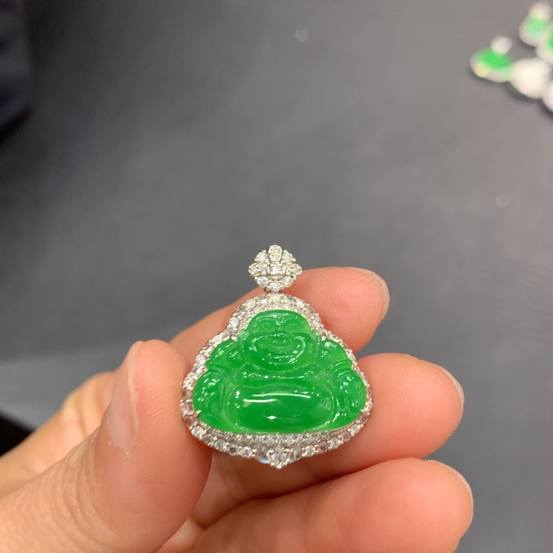 翡翠18K金镶嵌吊坠(不含链)