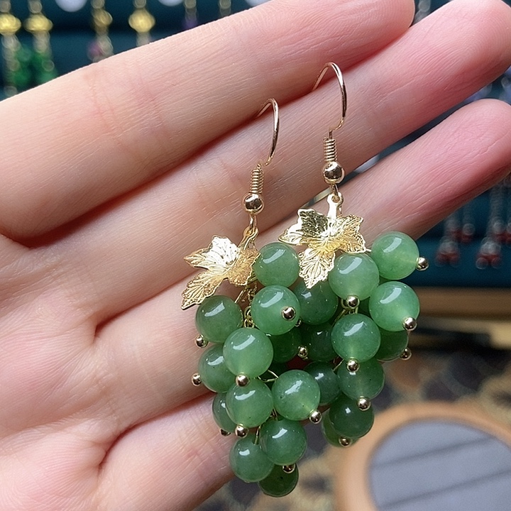 石英质玉耳钉银S925镶嵌