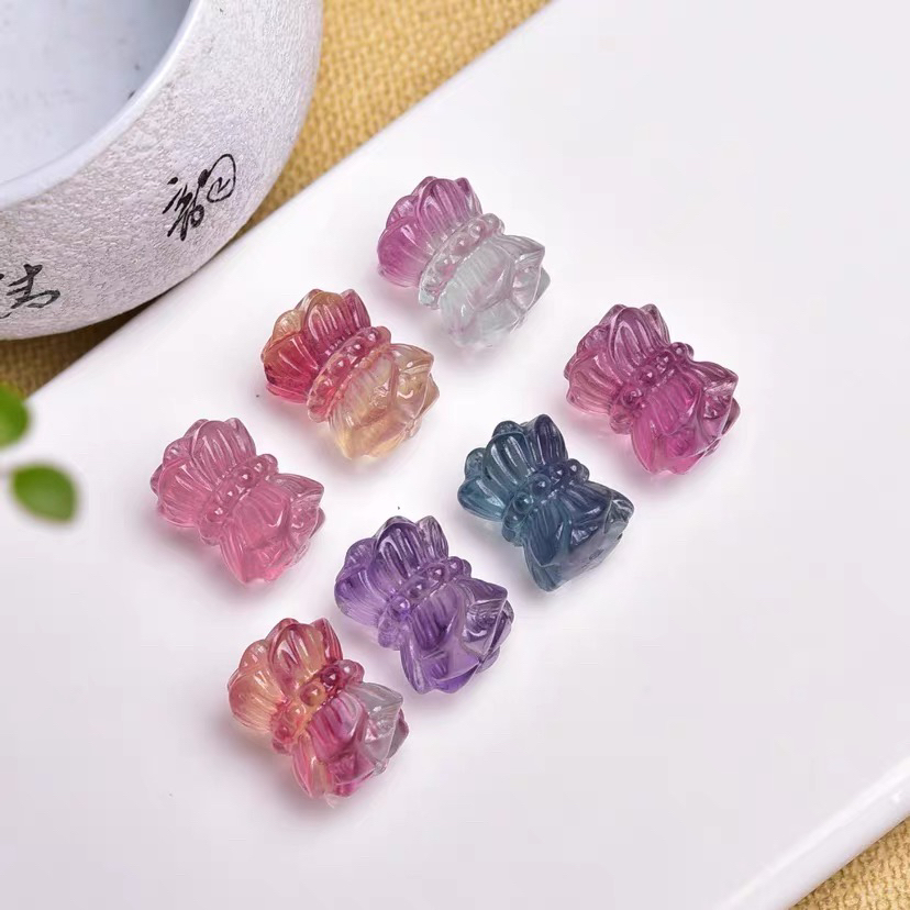 天然萤石并蒂莲吊坠 锁骨链diy配饰 七彩莲花滴溜 礼物