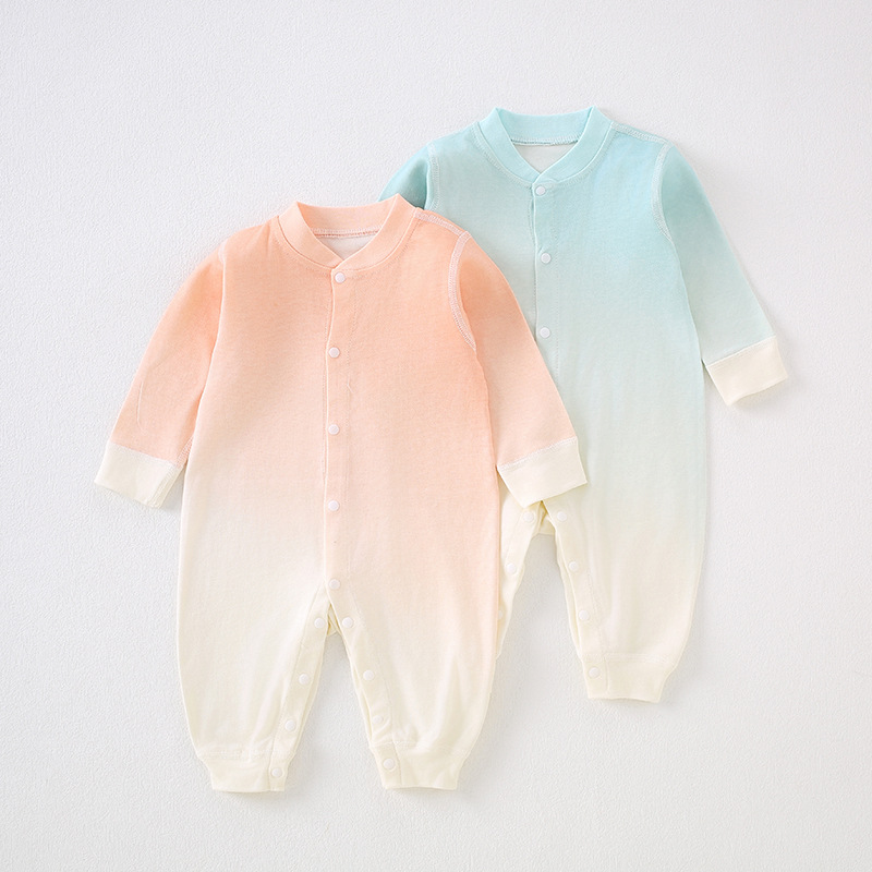 新生婴儿长袖连体衣莱赛尔春秋季衣服新生儿无骨渐变哈衣宝宝爬服