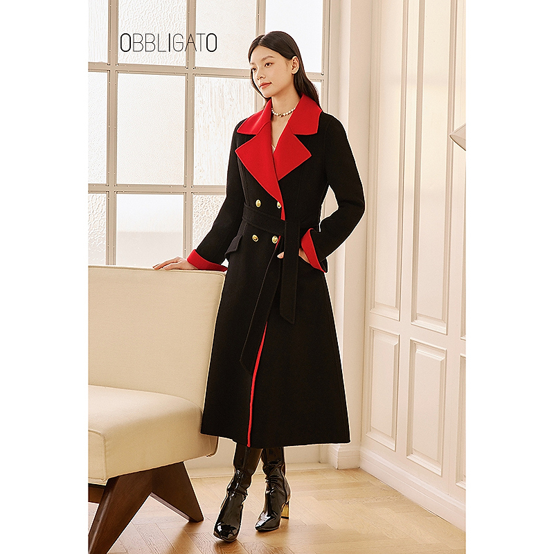 OBBLIGATO奥丽嘉朵1C62580111冬季翻领绵羊毛混山羊绒大衣