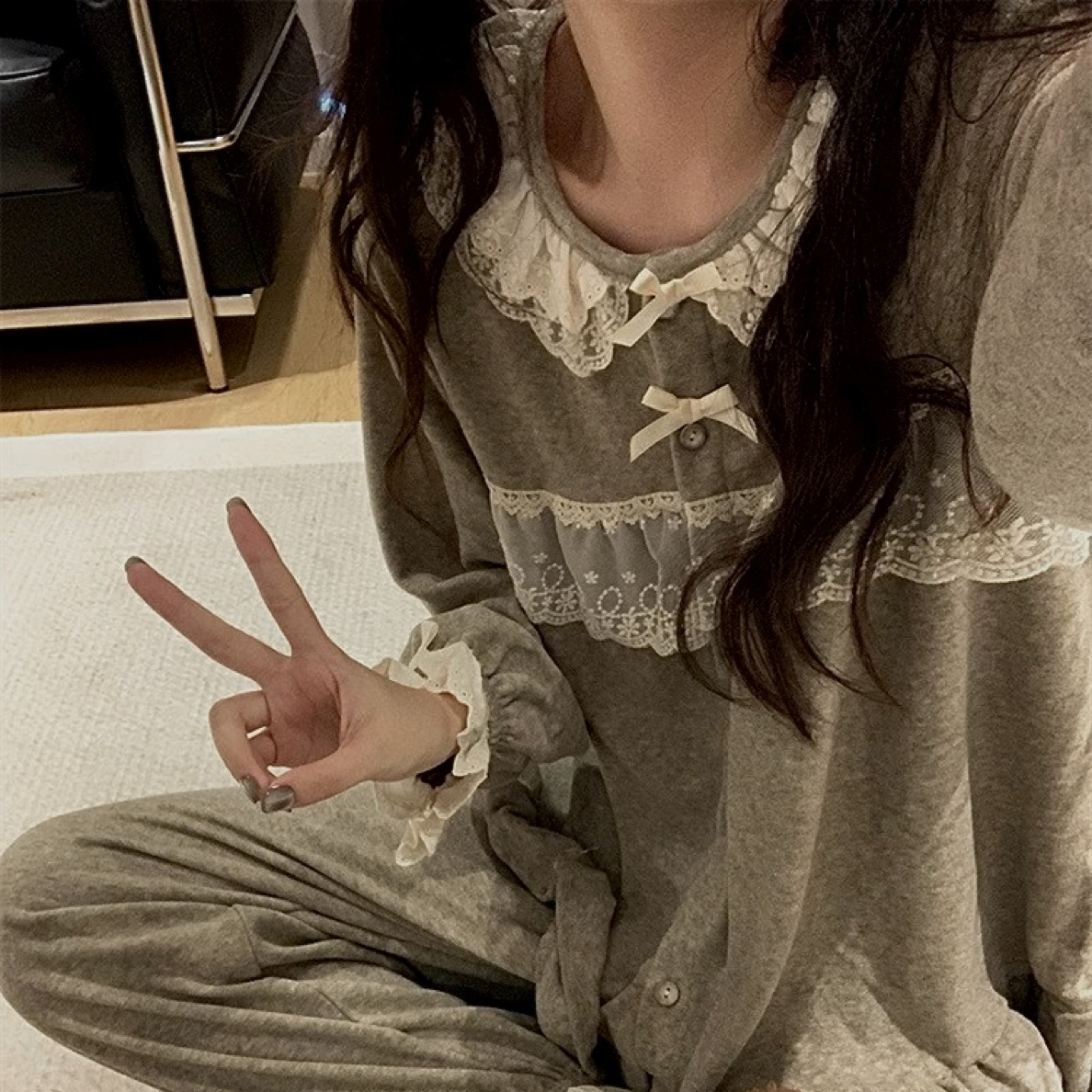 Y.MI家秋冬新款双面绒保暖睡衣家居服套装加绒甜美