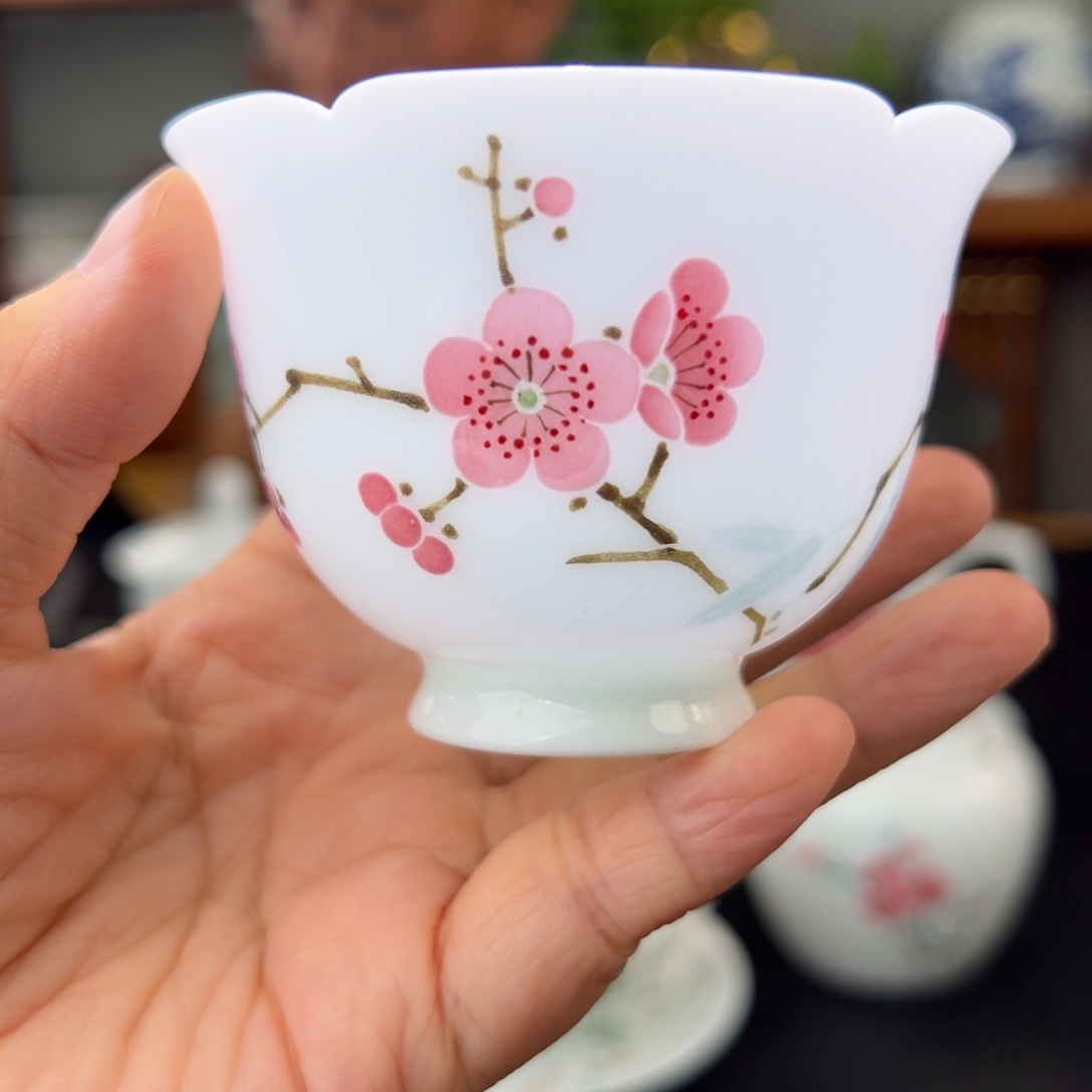 翠竹红梅葵口杯杯