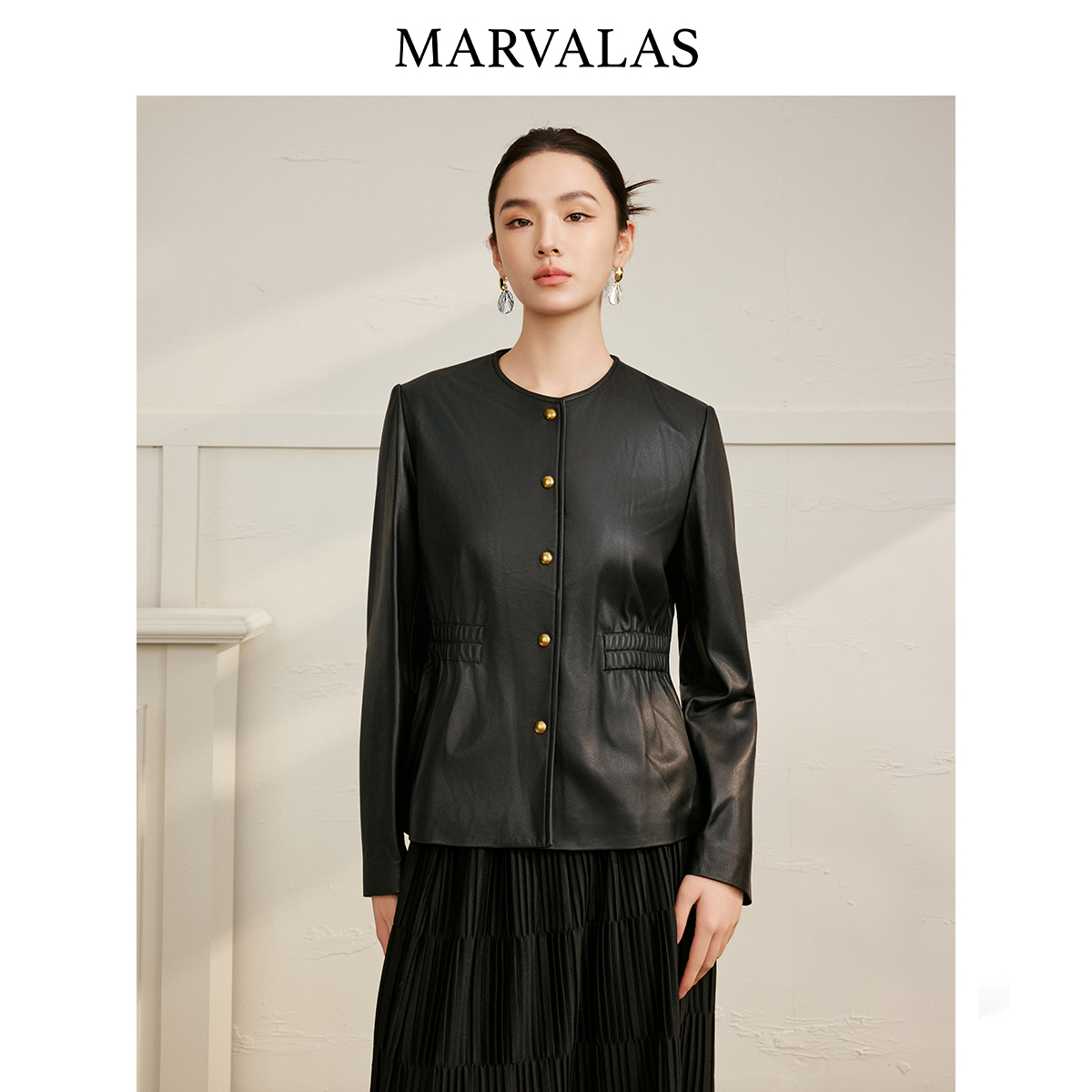 【丽公主】绵羊皮外套秋季新款时尚弹力设计气质干练皮衣M449312144