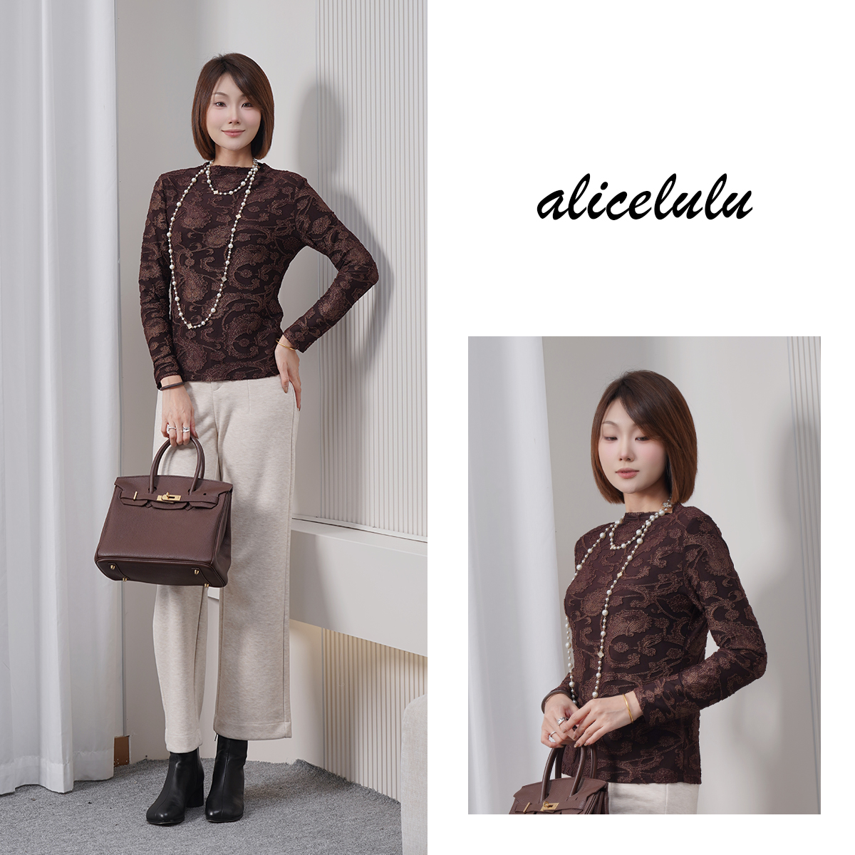alicelulu秋声赋.复古衬衫上衣时尚提花气质显瘦S2145177L
