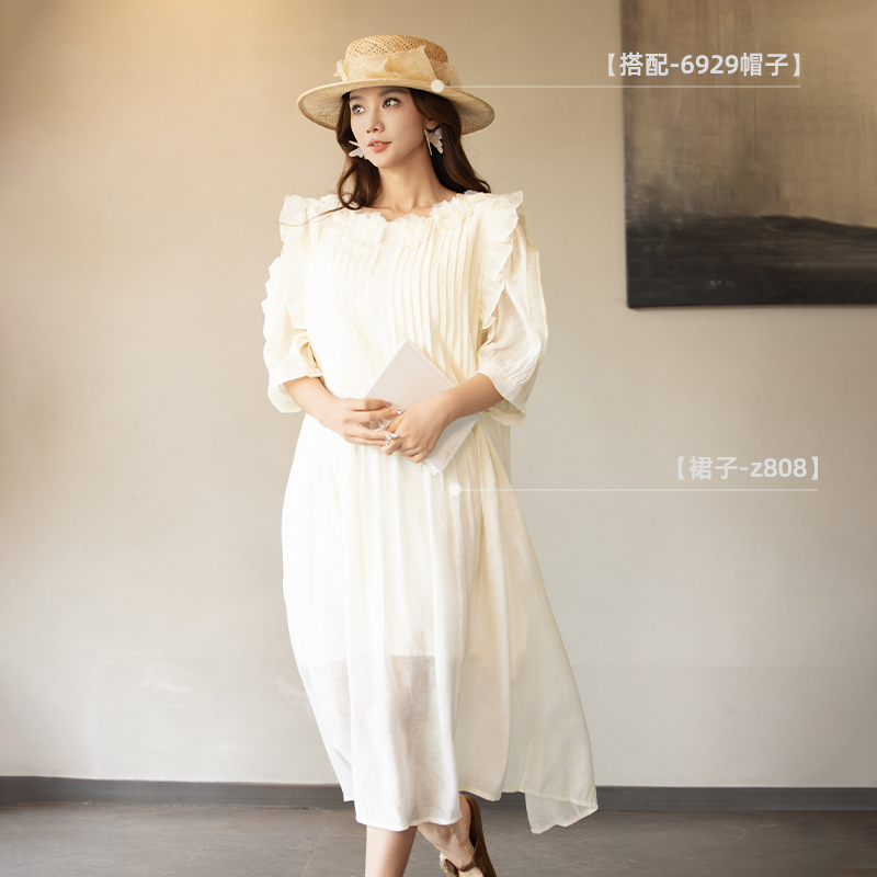 Z808吊带裙荷叶边女士连衣裙套头甜美高腰女装气质