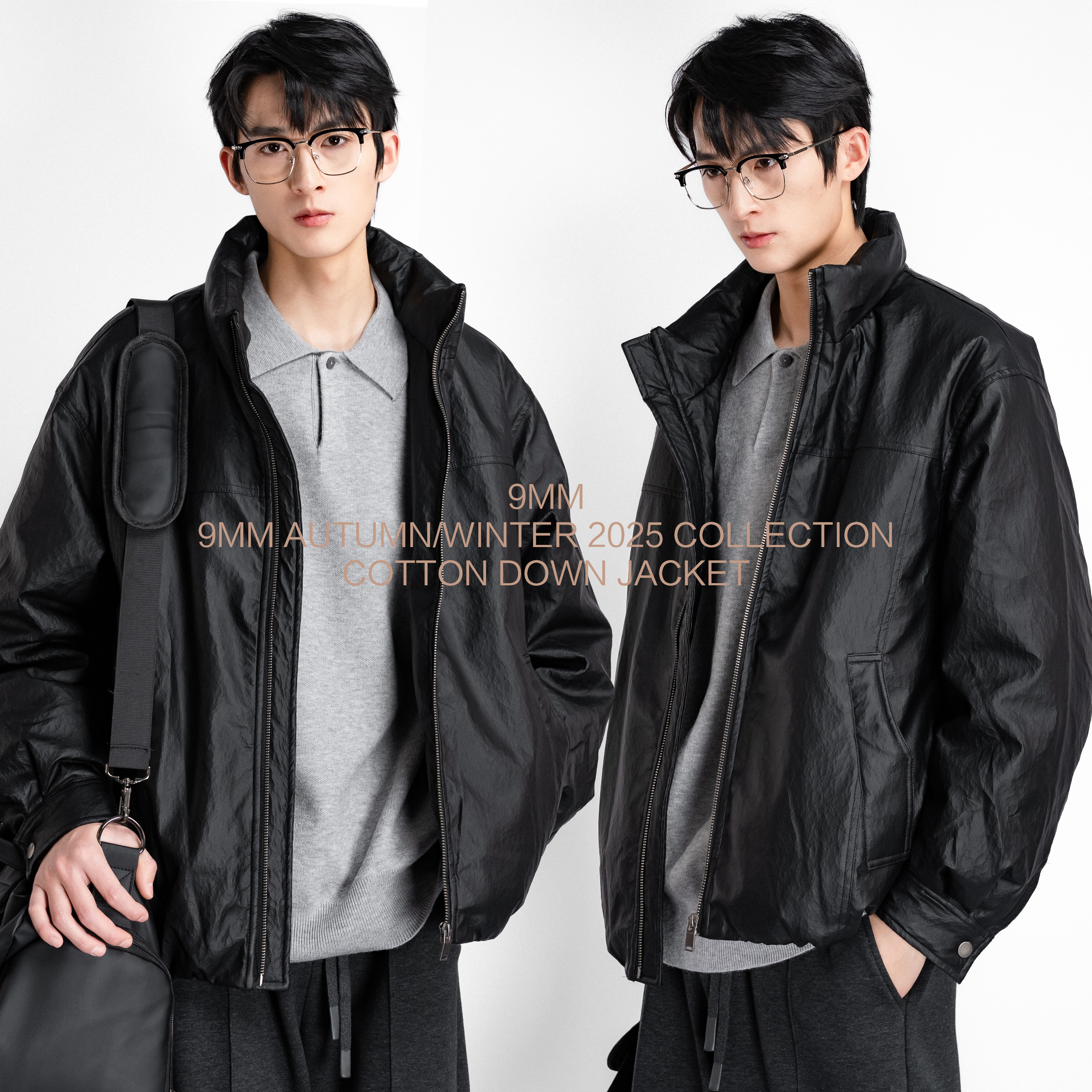 9MM新国标95白鸭绒PU皮褶皱立领时尚免烫羽绒服短款宽通勤外套