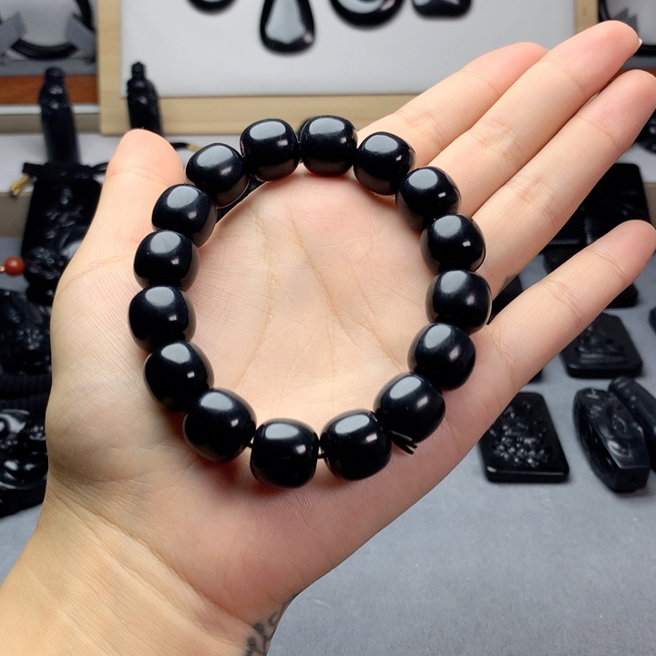 手串未镶嵌和田玉（墨玉）特价14mm 