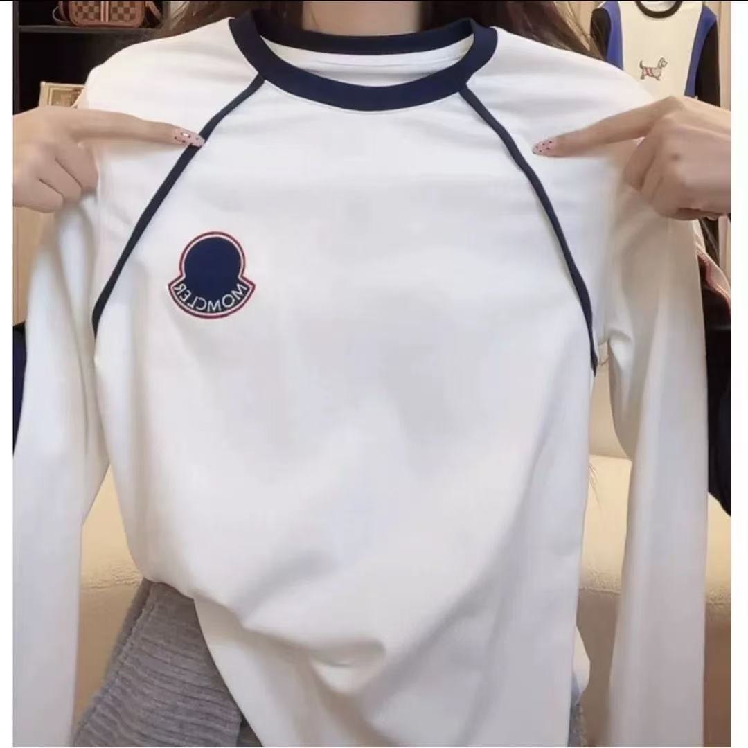 糯米绒~小众设计感撞色拼接长袖T恤秋季百搭显瘦宽25122